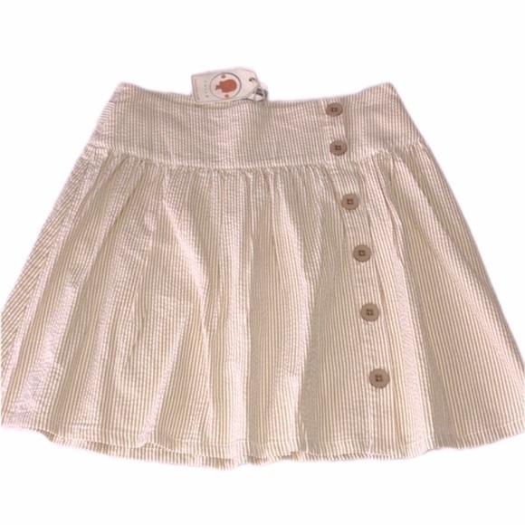 NWT Tulle Tan & Cream Stripes Pleaded Side‎ Button Skirt Sz M - Picture 1 of 5